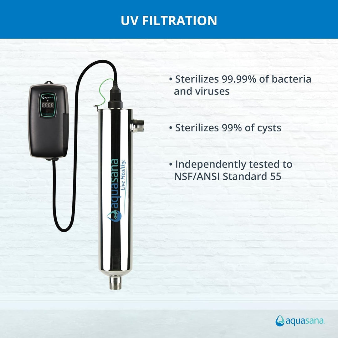 Kit de filtro de agua WELL para toda la casa, acondicionador sin sal con luz ultravioleta y kit de instalación