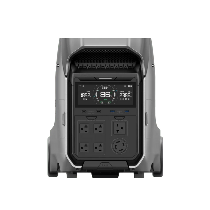 EcoFlow DELTA Pro 3: 4000W Power Station for Home Backup and Outdoor Adventures with LED display and multiple outlets.
