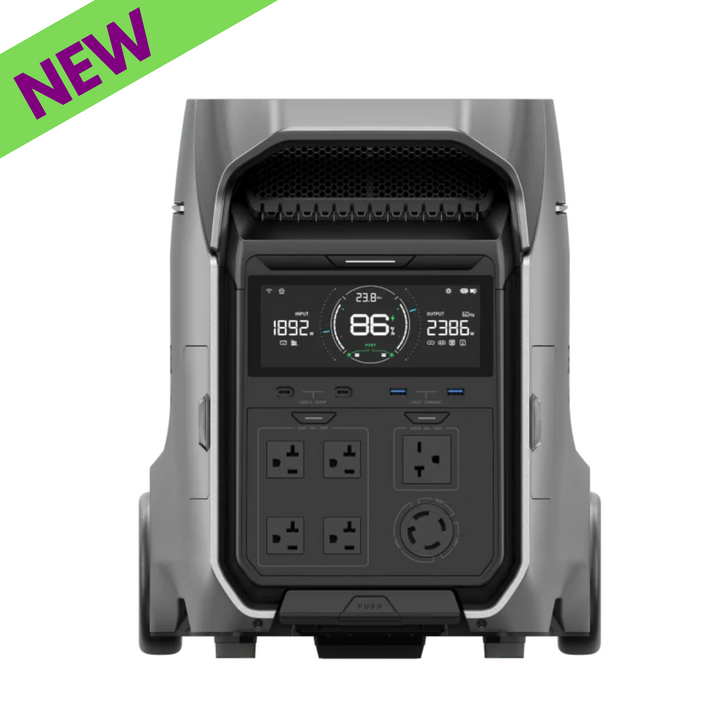 EcoFlow DELTA Pro 3: 4000W Power Station for Home Backup and Outdoor Adventures with new design and display.