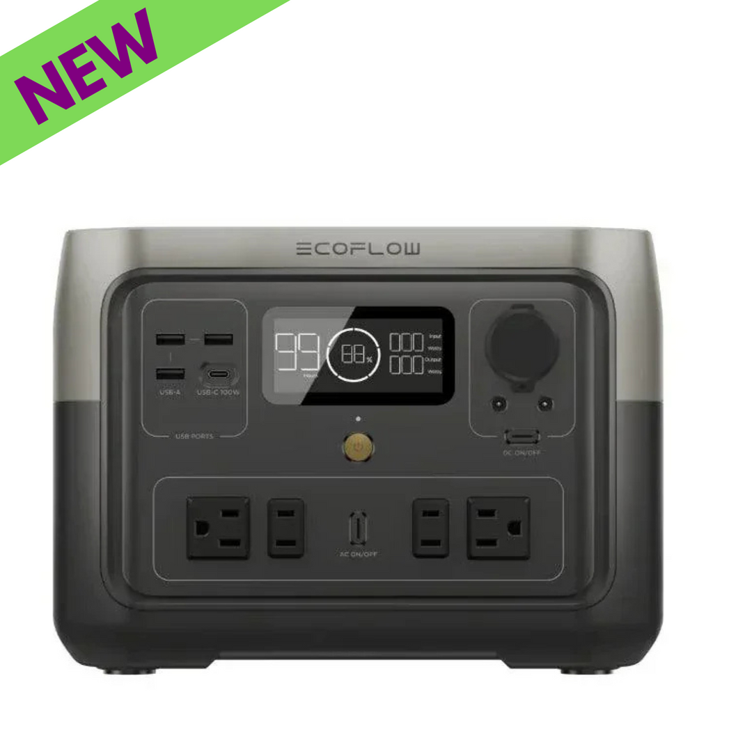 EcoFlow RIVER 2 Max Ultimate Portable Power Station Light Weight Safe & Reliable with multiple ports and display.