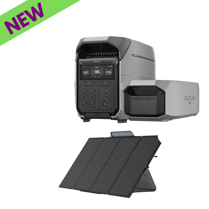 EcoFlow DELTA Pro 3 + DELTA Pro 3 Extra Battery + 400W Solar Panel with new label