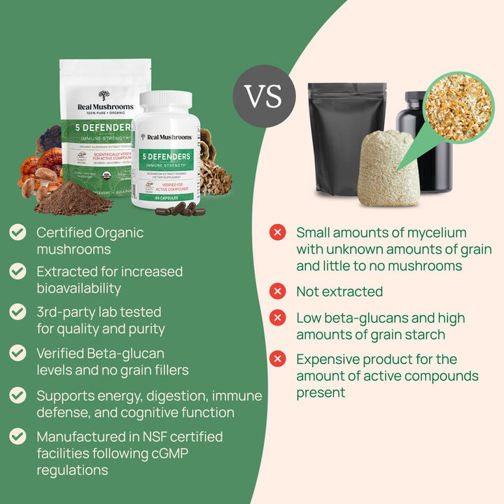Real Mushrooms 5 Defenders Organic Mushroom Bulk Powder 45g Immune Support