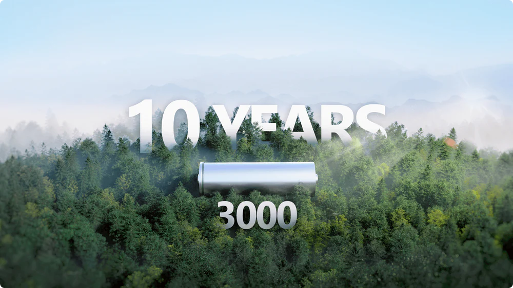 EcoFlow DELTA 2 Max Portable Power Station + DELTA 2 Max Bag Home and Outdoors, showcasing 10 years and 3000 cycles.