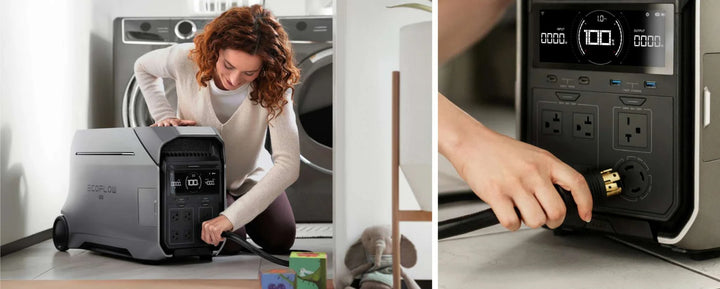 EcoFlow DELTA Pro 3 With Smart Extra Battery LED Display Portable Power Solution in use at home.