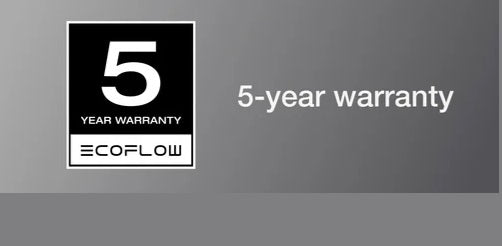 EcoFlow 5-year warranty logo, emphasizing long-lasting reliability and support for EcoFlow products.