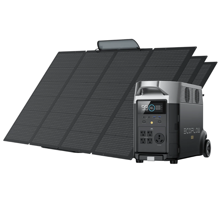 Estación de energía portátil EcoFlow DELTA Pro con tres paneles solares portátiles de 400 W