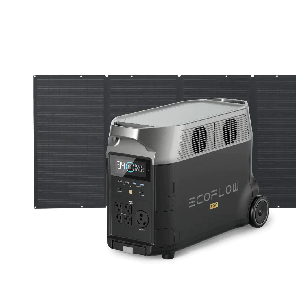 Estación de energía portátil EcoFlow DELTA Pro con tres paneles solares portátiles de 400 W