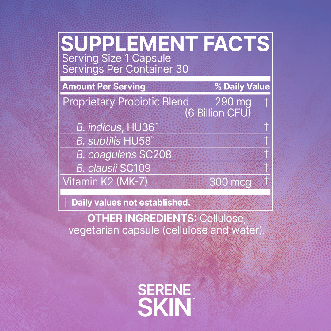 Cápsulas probióticas SereneSkin de Microbiome Labs (30 cápsulas) para una piel sana y radiante