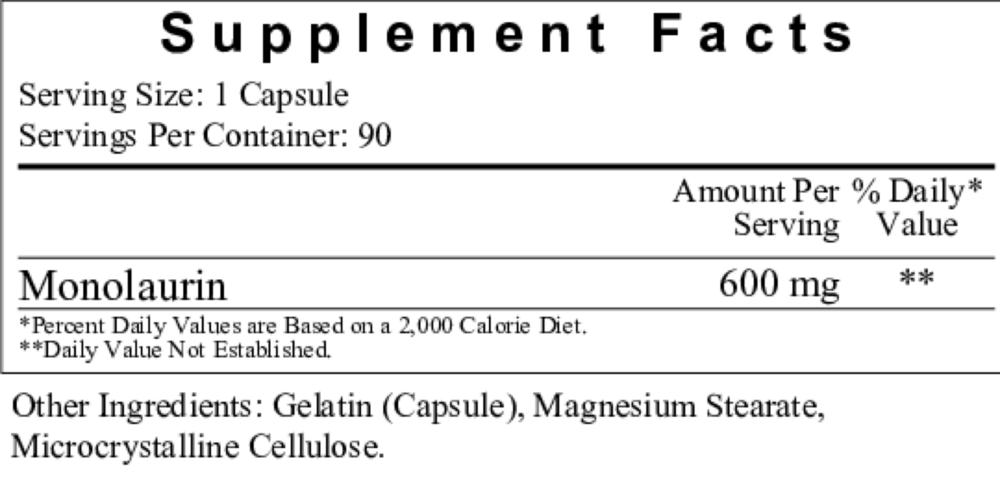Ecological Formulas Monolaurin 300 mg 90 Caps Immune Dietary Supplement