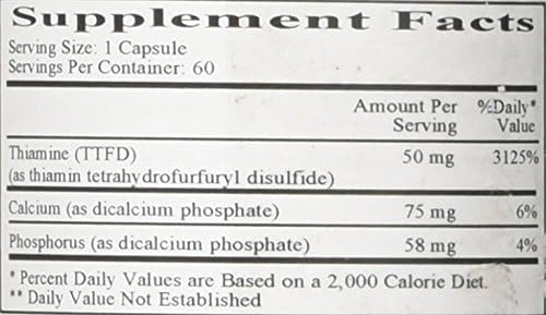 Fórmulas ecológicas Allitiamina Vitamina B1 50 mg 60 cápsulas Favorece la energía