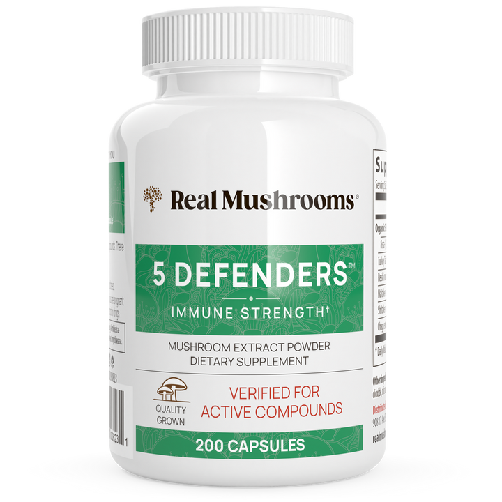 Mezcla de hongos 5-Defenders de Real Mushrooms, 200 cápsulas, suplemento para el sistema inmunitario