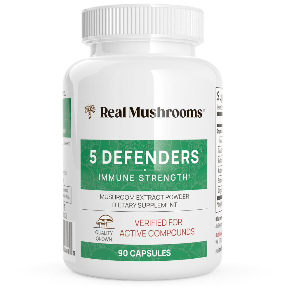 Mezcla de hongos 5-Defenders de Real Mushrooms, 90 cápsulas, suplemento para el sistema inmunitario
