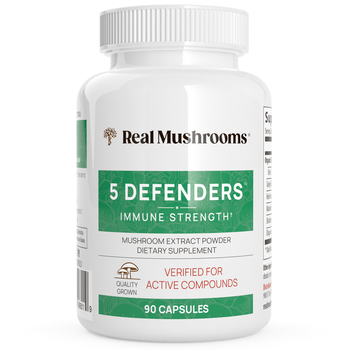 Mezcla de hongos 5-Defenders de Real Mushrooms, 90 cápsulas, suplemento para el sistema inmunitario