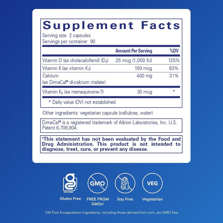 Pure Encapsulations Calcium K/D Supports Bone and Immune Health 180 Capsules