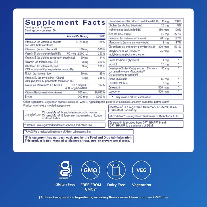 Pure Encapsulations ONE Multivitamin Vision Cognitive Support Supplement 60 Caps.