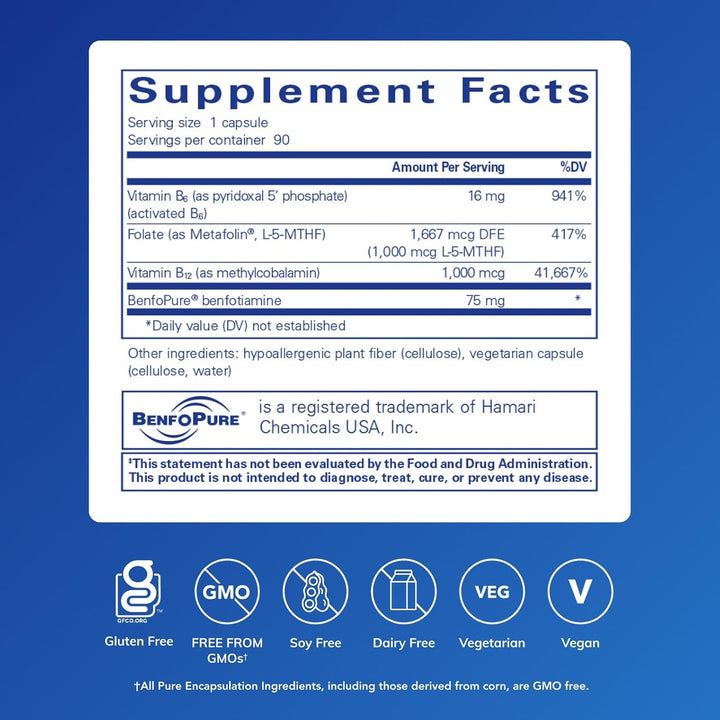 Pure Encapsulations MethylAssist Supports Brain Function Gluten Free 90 Capsules