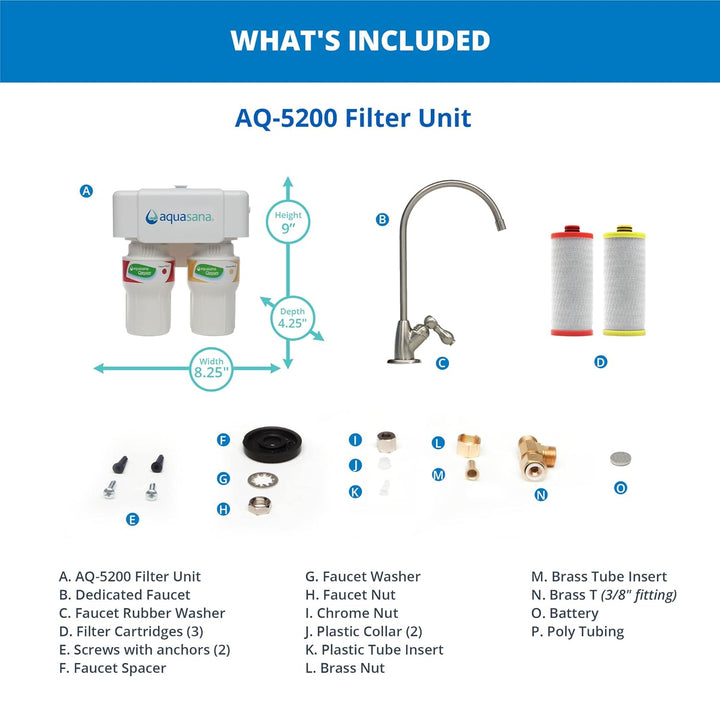 Aquasana AQ-5200.56 Under Sink Water Filter System with Chrome Faucet Two Stage