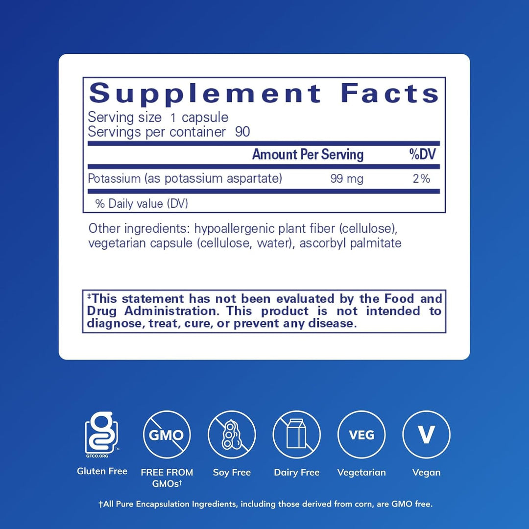 Pure Encapsulations Potassium Aspartate Supports Nerves Muscles Heart 90 Caps