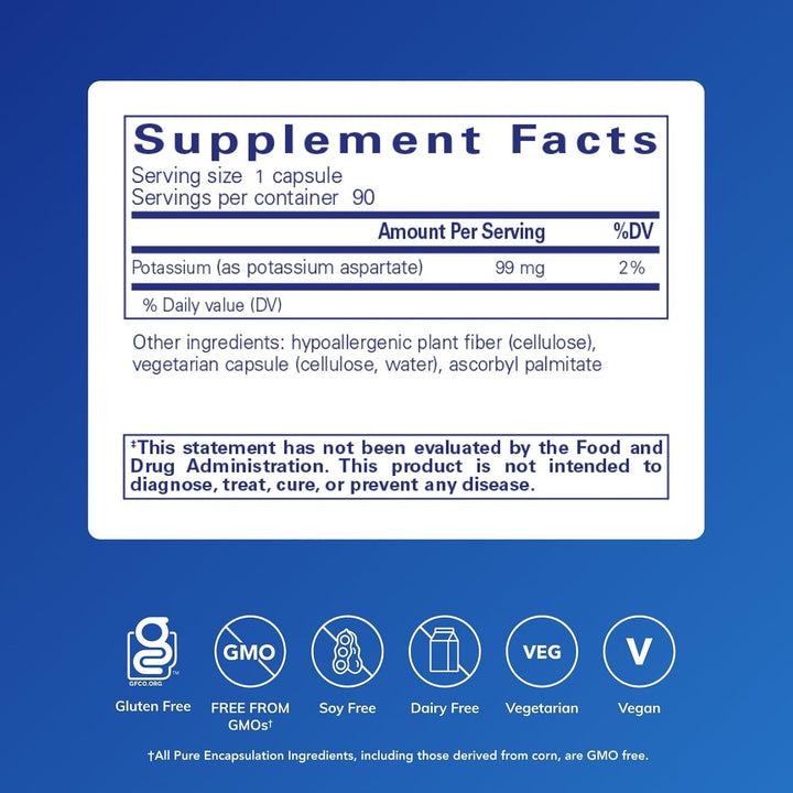 Pure Encapsulations Potassium Aspartate Supports Nerves Muscles Heart 90 Caps