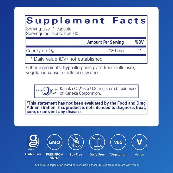 Pure Encapsulations CoQ10 120Mg Heart Energy Support Supplement 60 Capsules