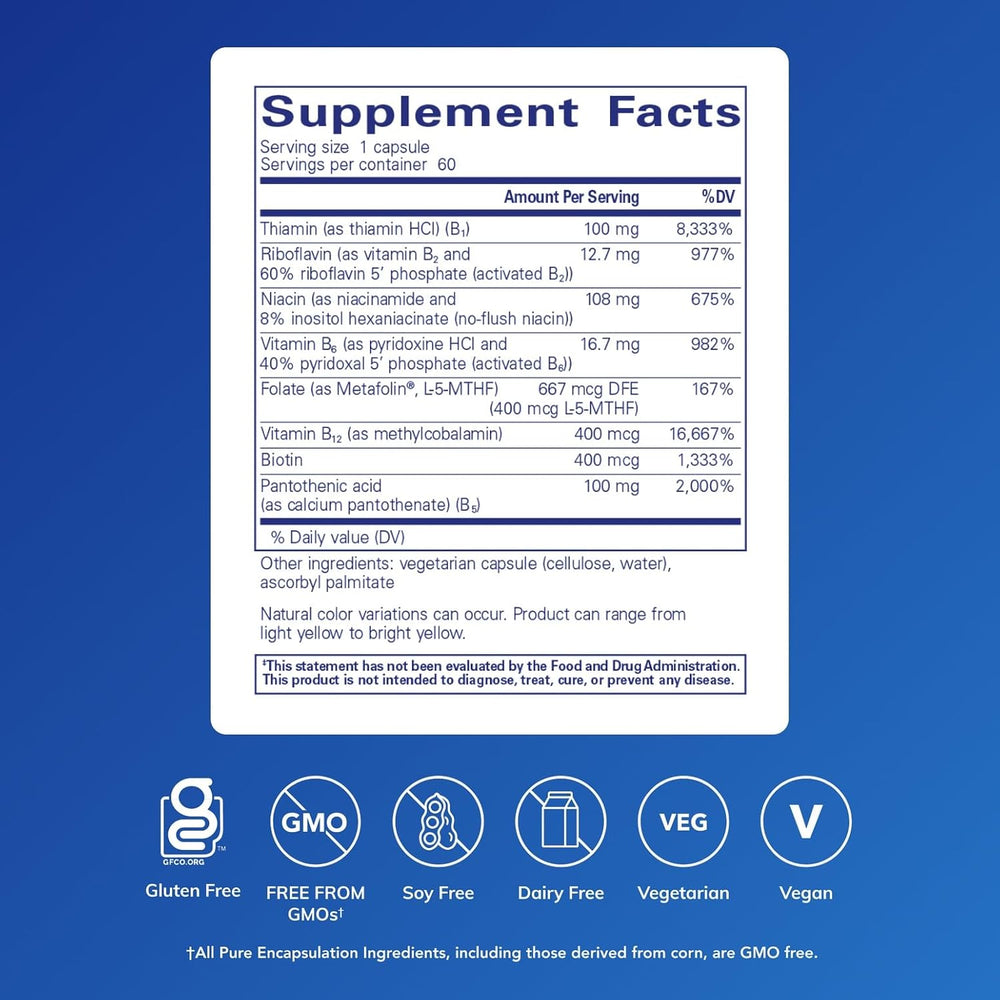 Pure Encapsulations B Complex Plus Supports Brain and Heart Health 60 Capsules.