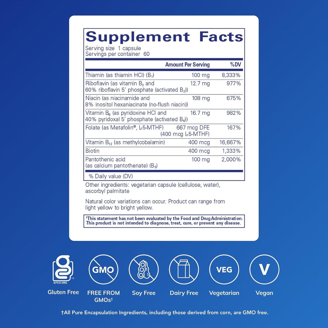 Pure Encapsulations B Complex Plus Supports Brain and Heart Health 60 Capsules.