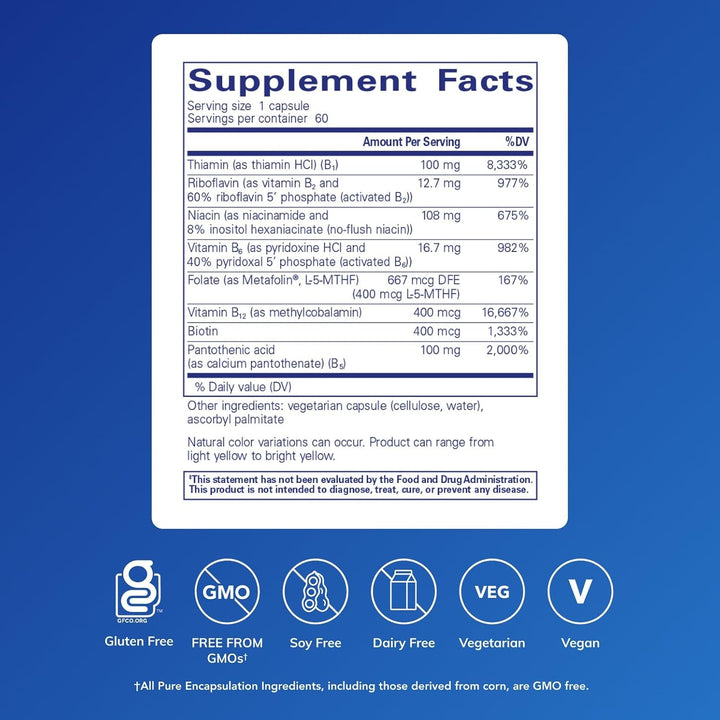 Pure Encapsulations B Complex Plus Supports Brain and Heart Health 60 Capsules.
