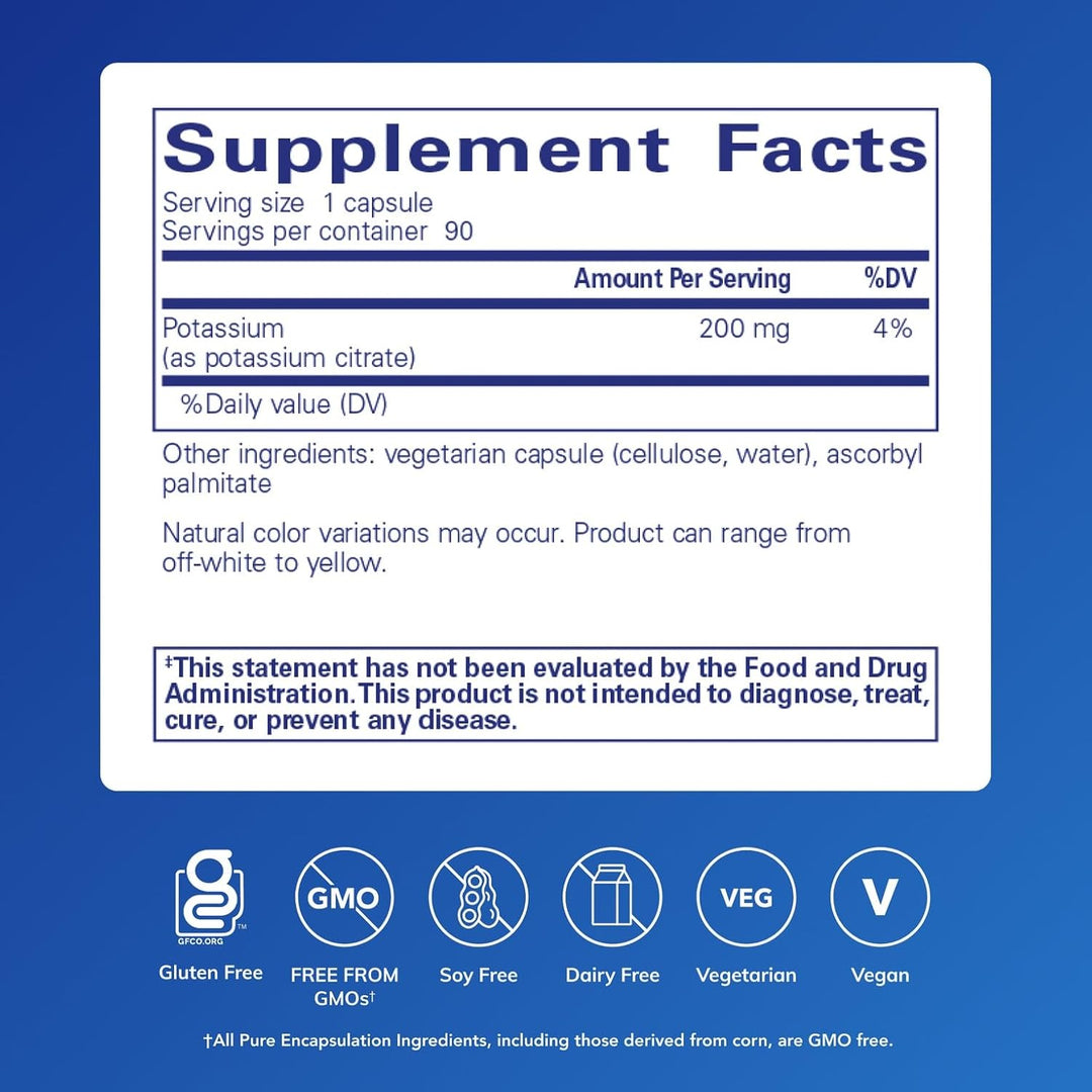 Pure Encapsulations Potassium Citrate Supports Nerve and Muscle Function 90 Caps