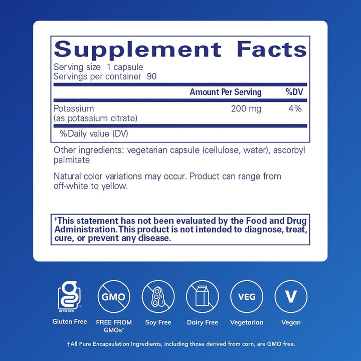 Pure Encapsulations Potassium Citrate Supports Nerve and Muscle Function 90 Caps