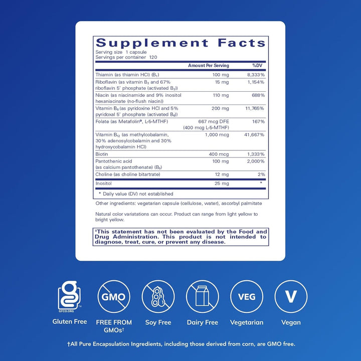 Pure Encapsulations B6 Complex Supports Brain and Nerve Health 120 Capsules.