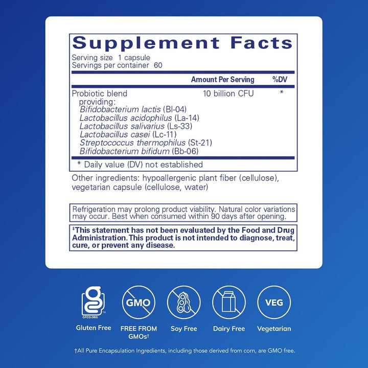 Pure Encapsulations Probiotic G.I Shelf Stable Digestive Support 60 Capsules.