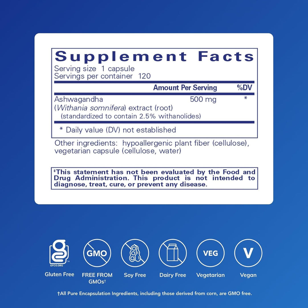 Pure Encapsulations Ashwagandha Extract Support Metabolism and Immunity 120 Caps