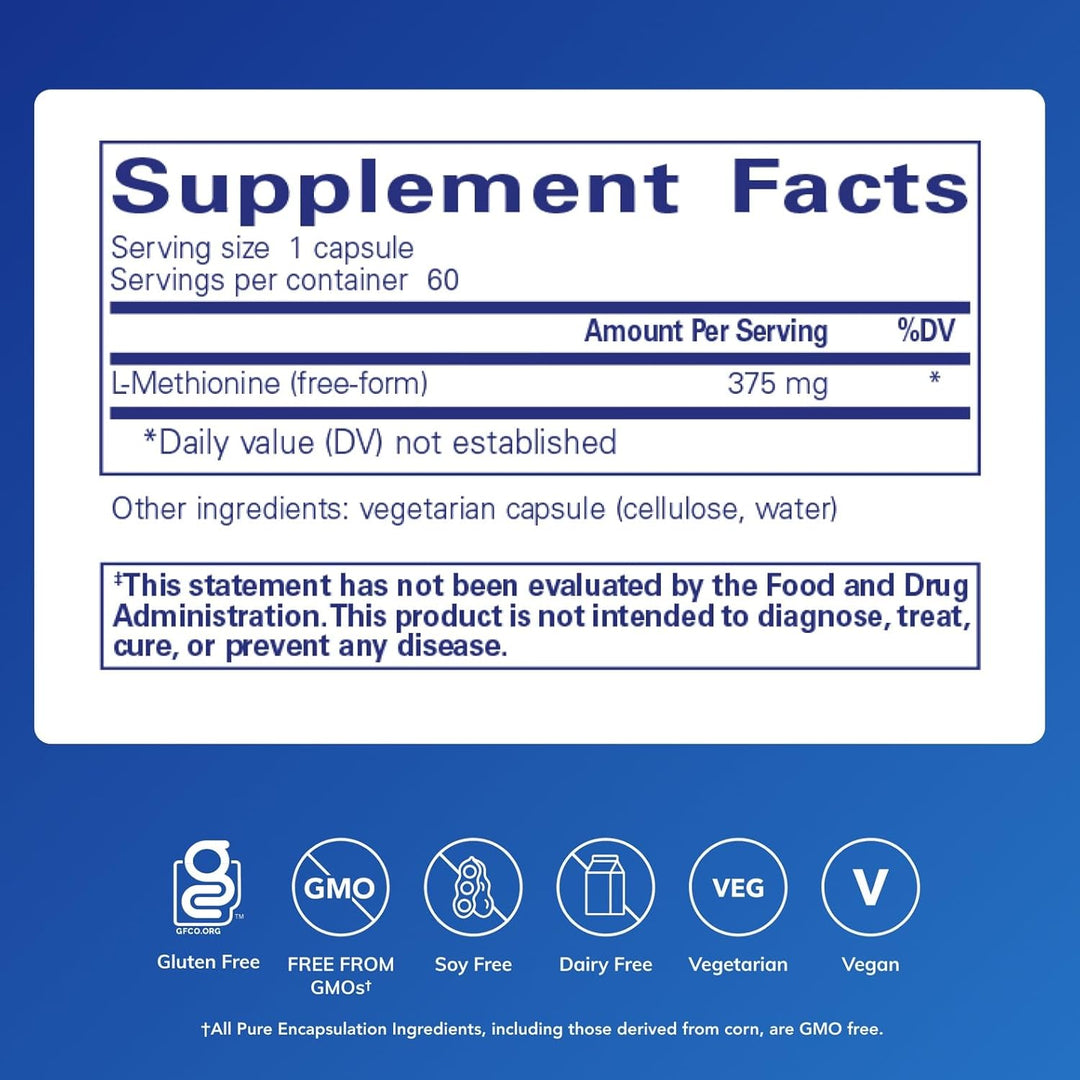 Pure Encapsulations L-Methionine Supports Liver Nerve Health 60 Capsules