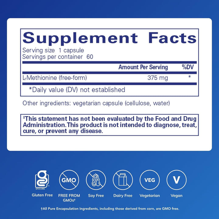 Pure Encapsulations L-Methionine Supports Liver Nerve Health 60 Capsules