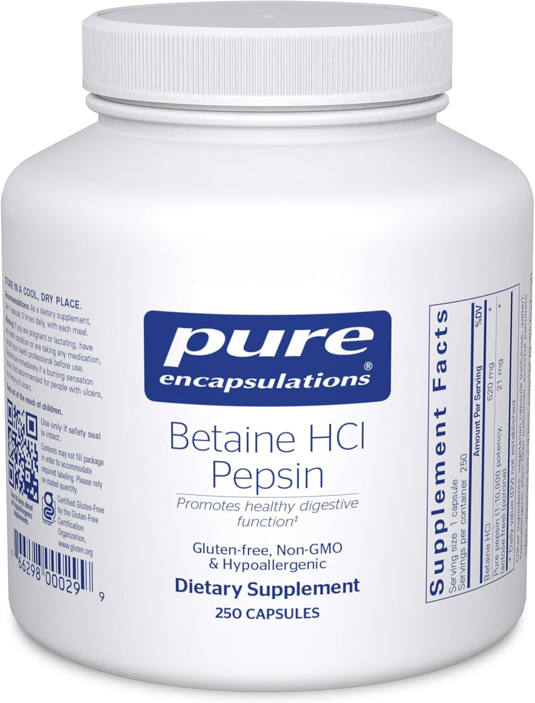 Pure Encapsulations Betaine HCl Pepsin Supports Digestive Health 250 Capsules