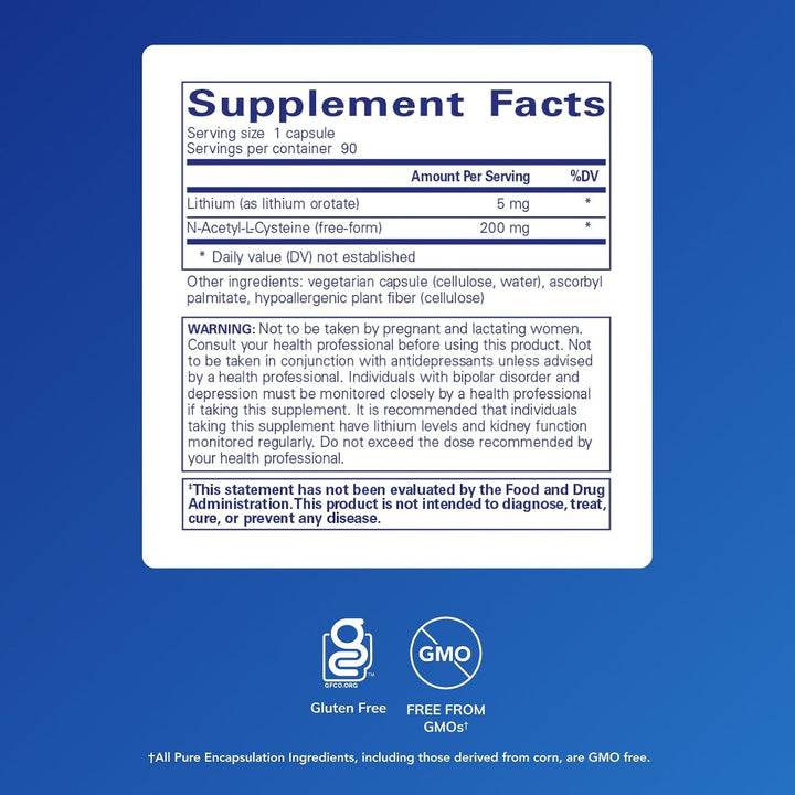 Pure Encapsulations Lithium Orotate Brain Support Supplement 90 Capsules