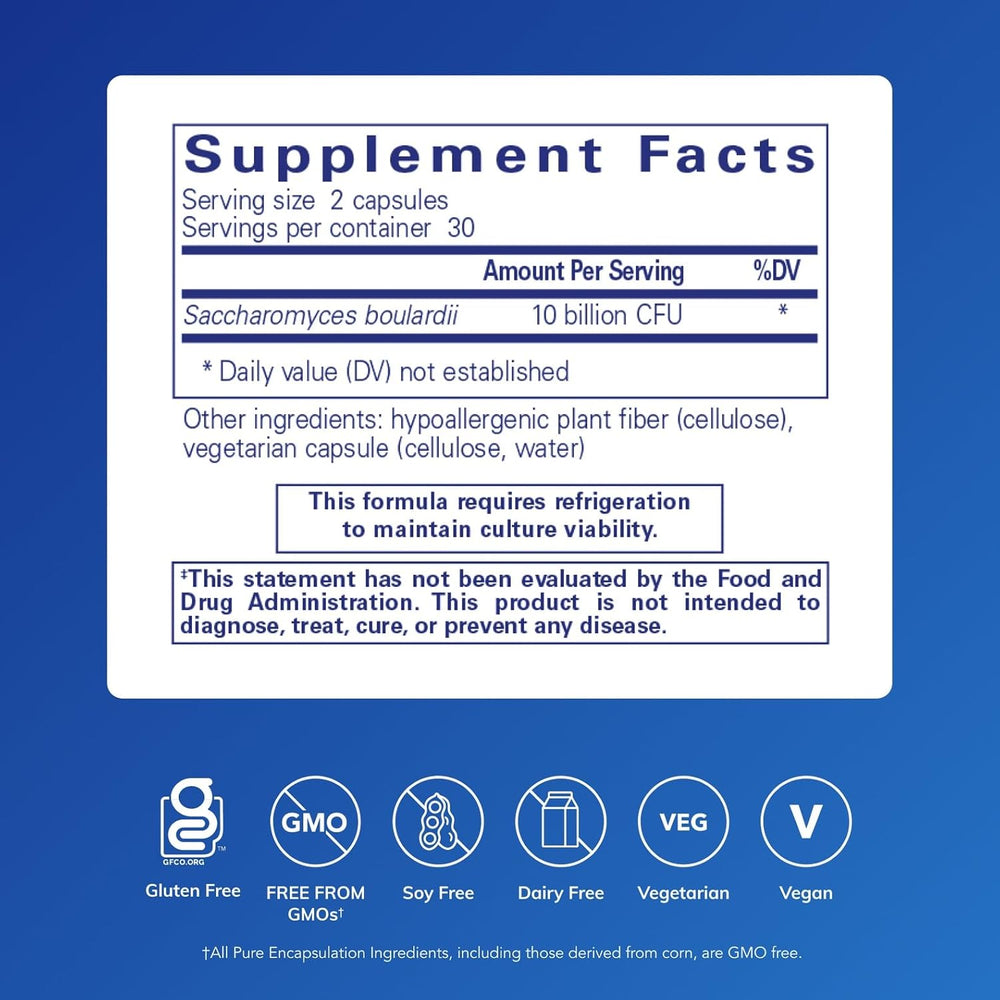 Pure Encapsulations Saccharomyces Boulardii Gut Flora Support 60 Capsules.