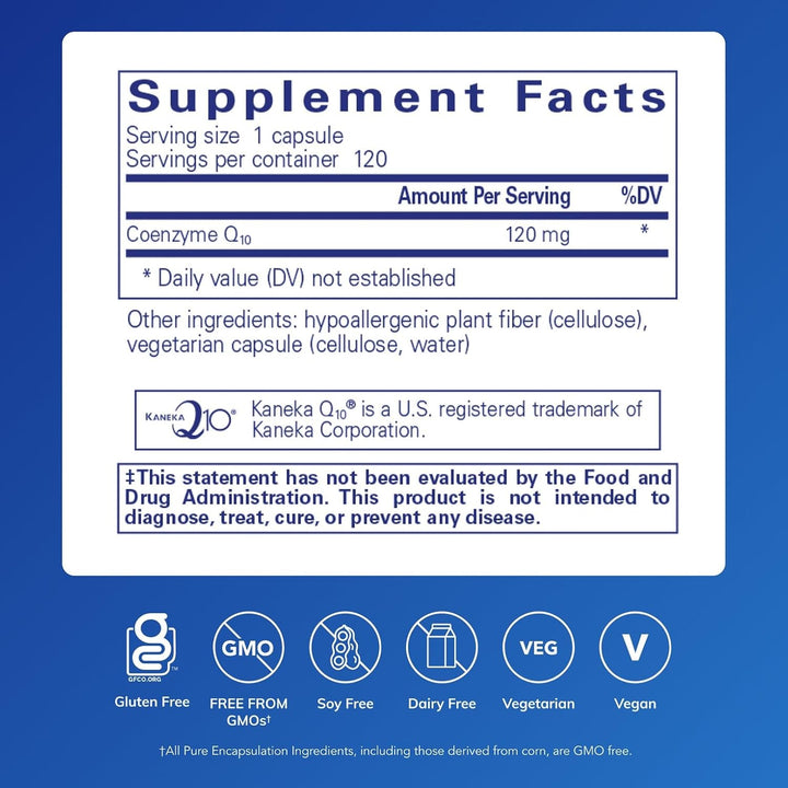 Pure Encapsulations CoQ10 120Mg Heart Energy Brain Support Supplement 120 Caps