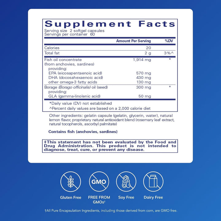 Pure Encapsulations EFA Essentials Supports Heart and Joint Health 120 Softgels