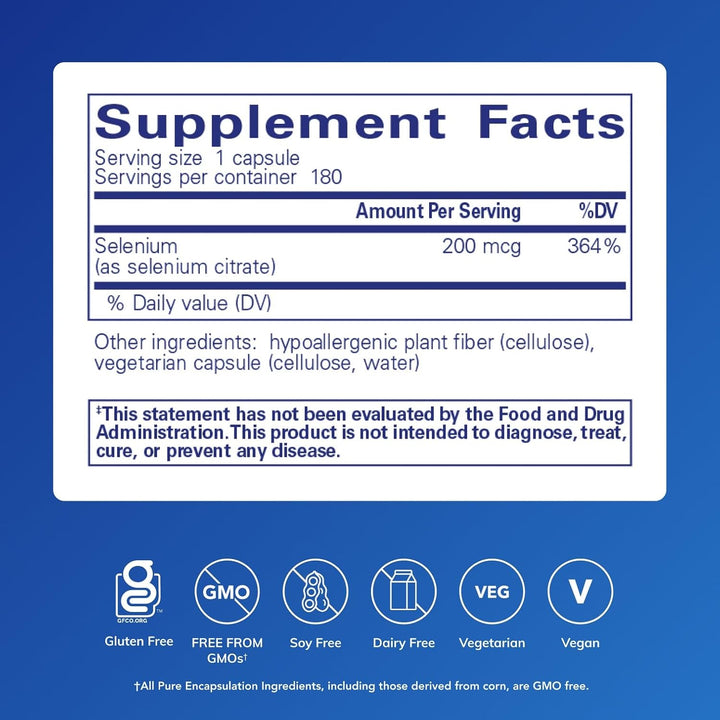 Pure Encapsulations Selenium Citrate Support Immune and Cellular Health 180 Caps.