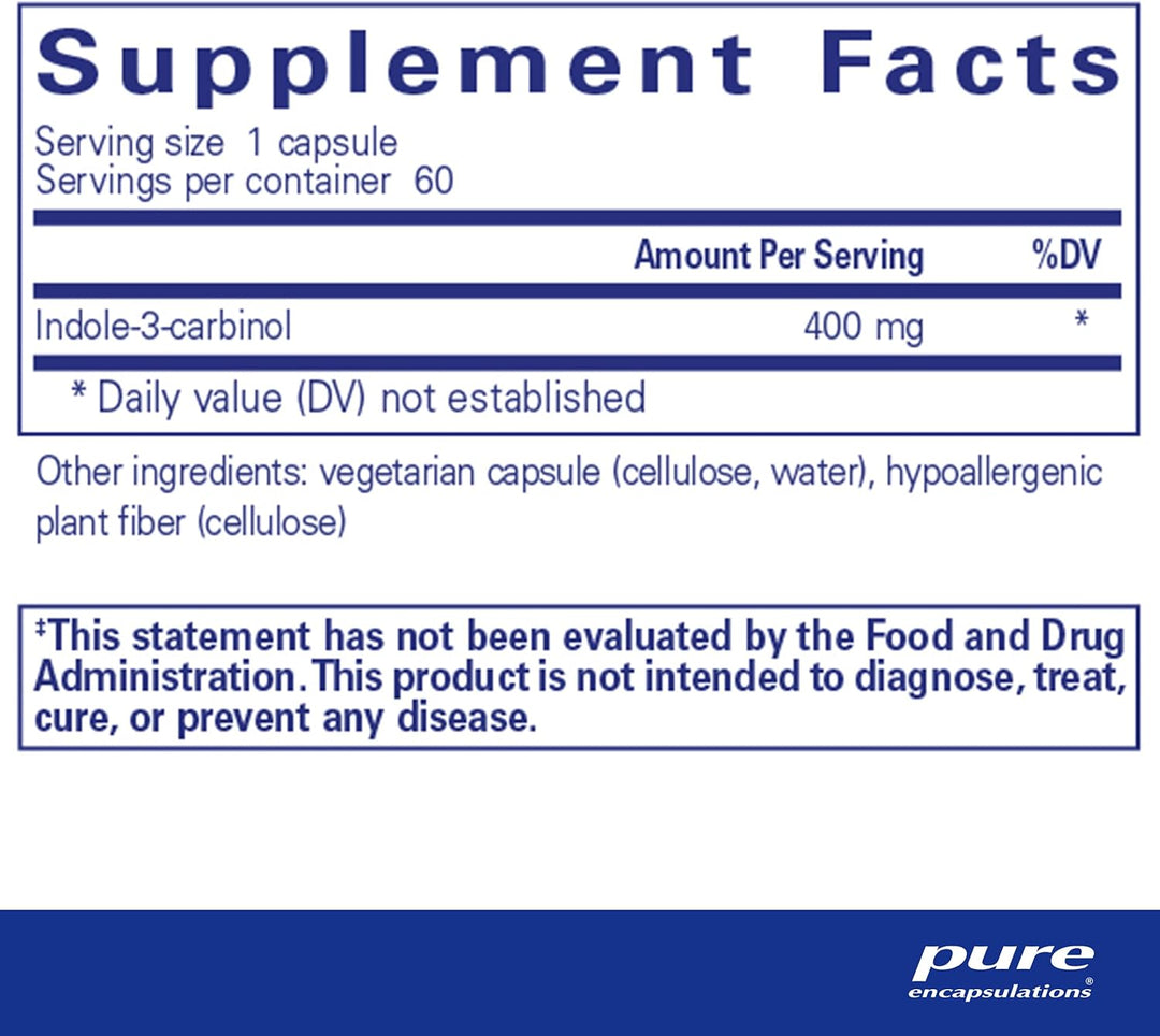 Pure Encapsulations Indole-3-Carbinol 400mg Supports Cell Function Vegan 60 Caps