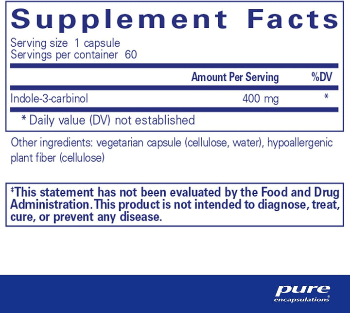 Pure Encapsulations Indole-3-Carbinol 400mg Supports Cell Function Vegan 60 Caps