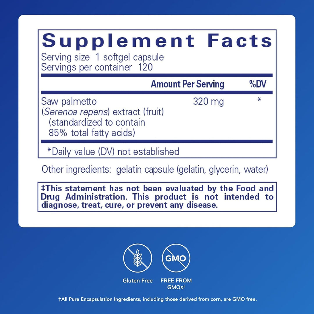 Pure Encapsulations Saw Palmetto Supports Metabolism Urinary Health 120 Softgels