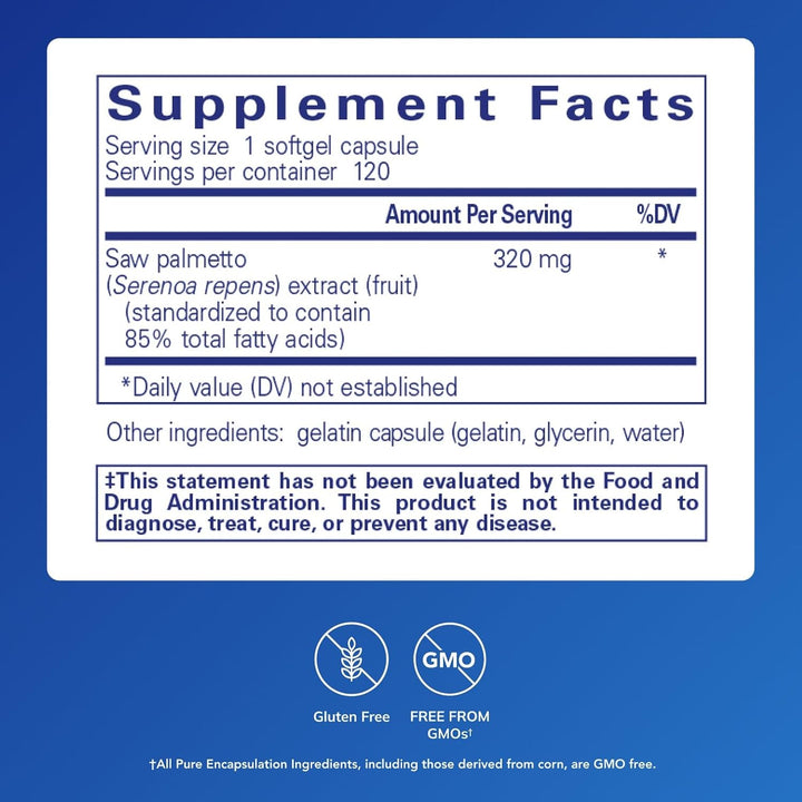 Pure Encapsulations Saw Palmetto Supports Metabolism Urinary Health 120 Softgels