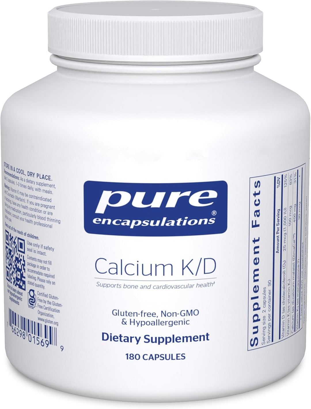 Pure Encapsulations Calcium K/D Supports Bone and Immune Health 180 Capsules