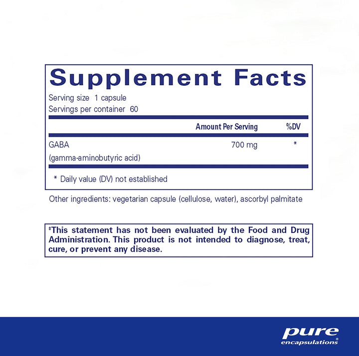 Pure Encapsulations GABA Supplement Supports Calm and Relaxation 60 Capsules