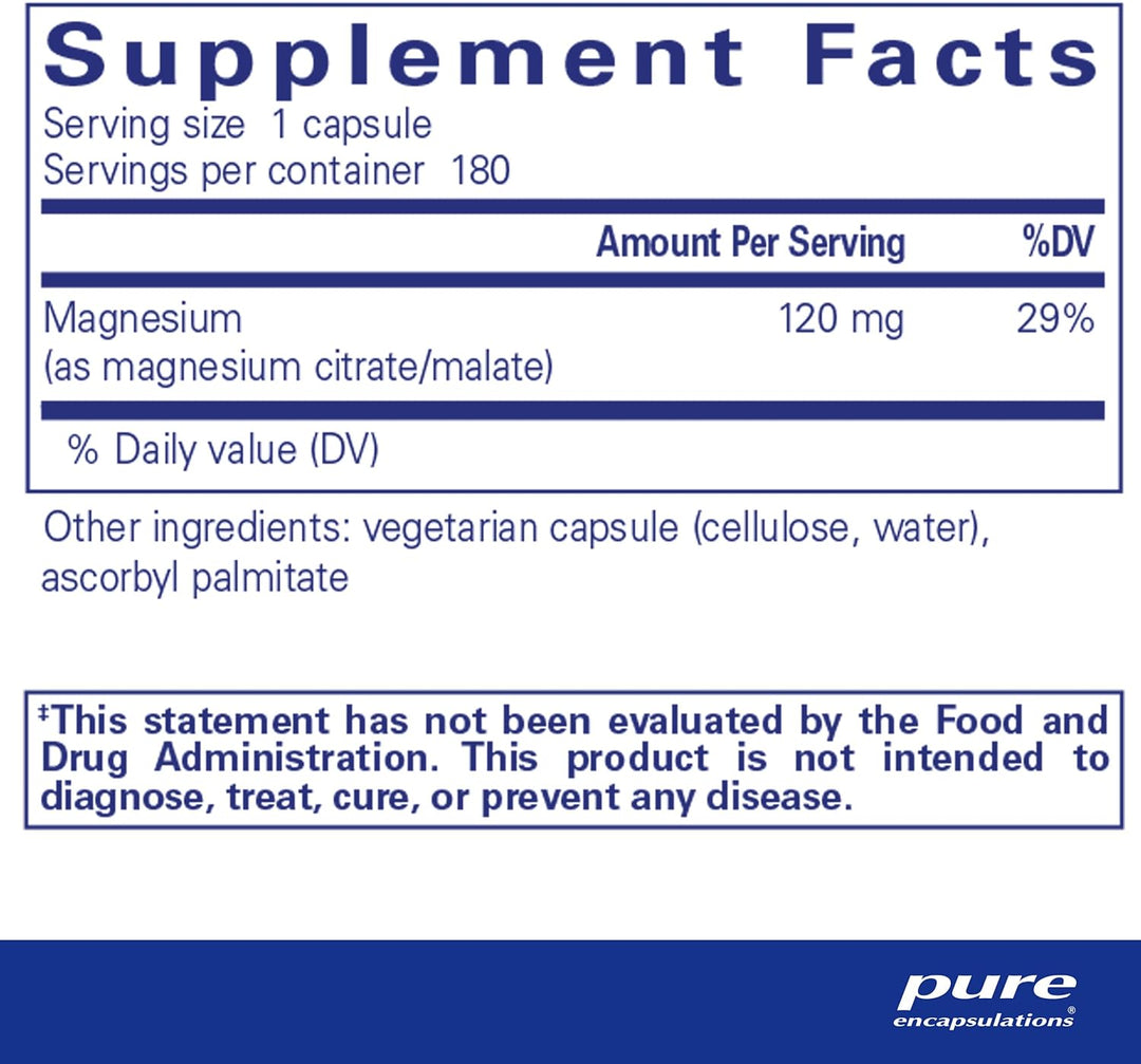 Pure Encapsulations Magnesium Citrate/Malate Supports Energy 180 Capsules