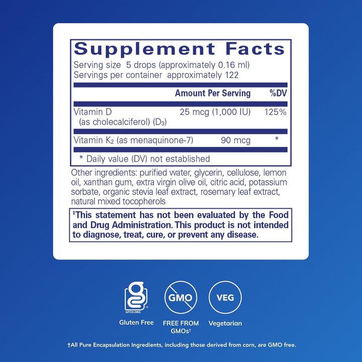 Pure Encapsulations EmulsiSorb K2/D3 Supports Vascular Health 0.7 Fl Oz