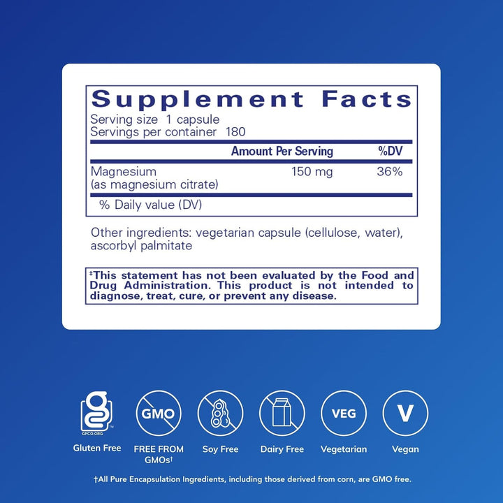 Pure Encapsulations Magnesium Citrate Supports Sleep Energy Metabolism 180 Caps