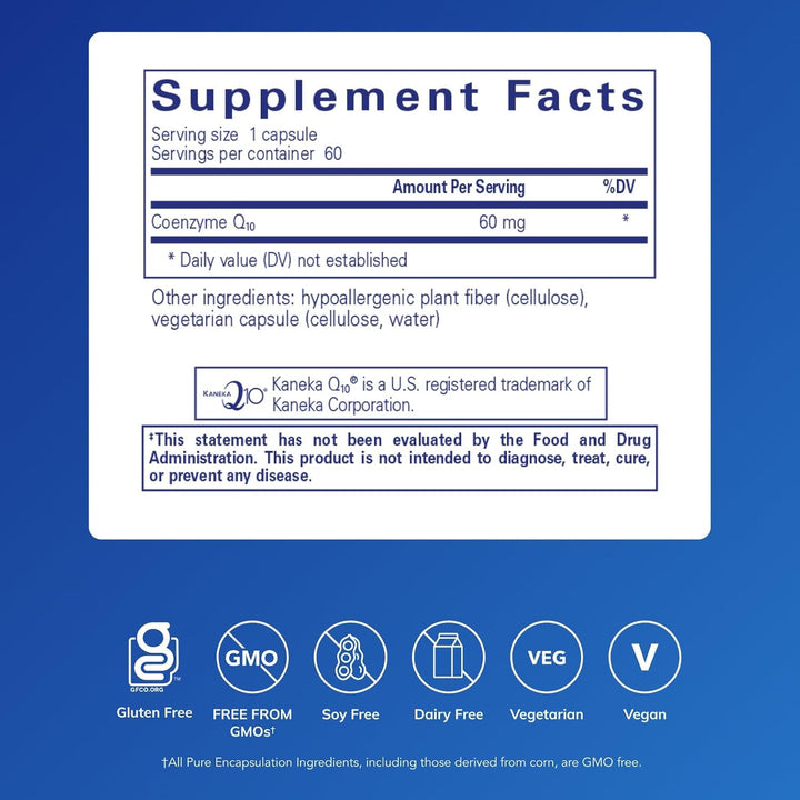 Pure Encapsulations CoQ10 60 mg Cellular Energy Support Supplement 60 Capsules